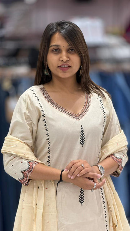 Cotton Kurti Pant Set with Dupatta | Deer Print Ethnic Wear for Women | Casual & Office Wear