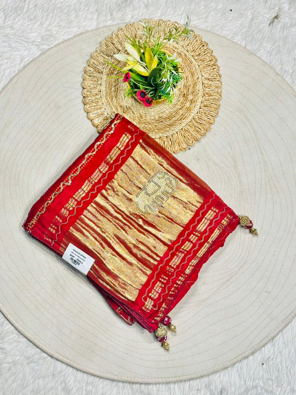 Traditional Zari Work Saree with Elephant Motif | Festive Ethnic Saree by Shagun Sarees