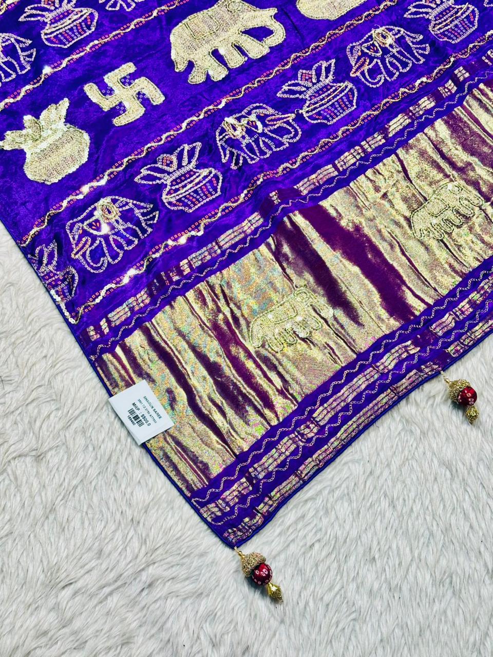 Traditional Zari Work Saree with Elephant Motif | Festive Ethnic Saree by Shagun Sarees