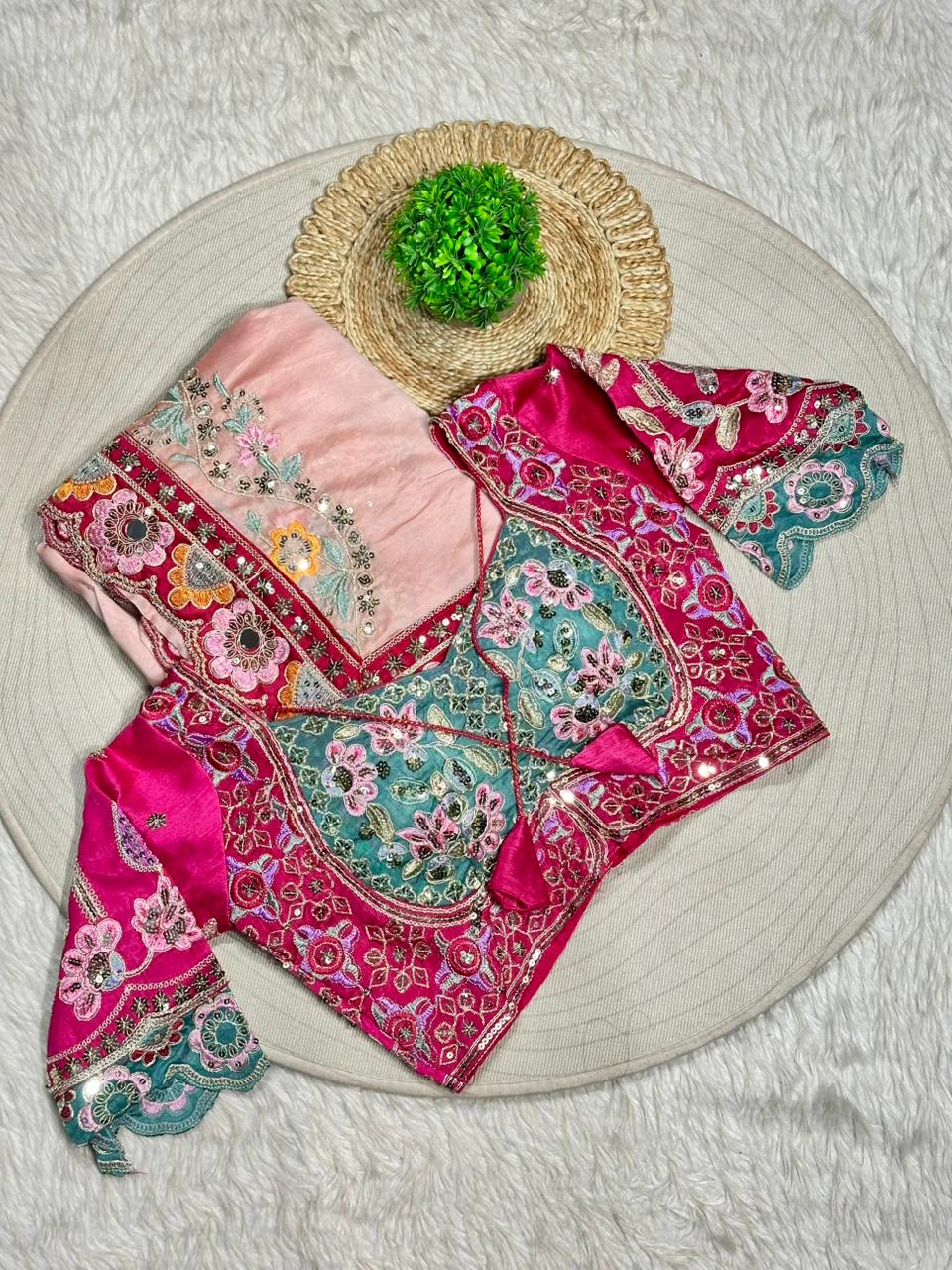 Designer Embroidered Organza Saree with Heavy Blouse | Wedding & Party Wear by Shagun Sarees