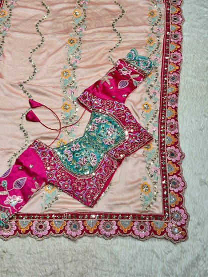 Designer Embroidered Organza Saree with Heavy Blouse | Wedding & Party Wear by Shagun Sarees