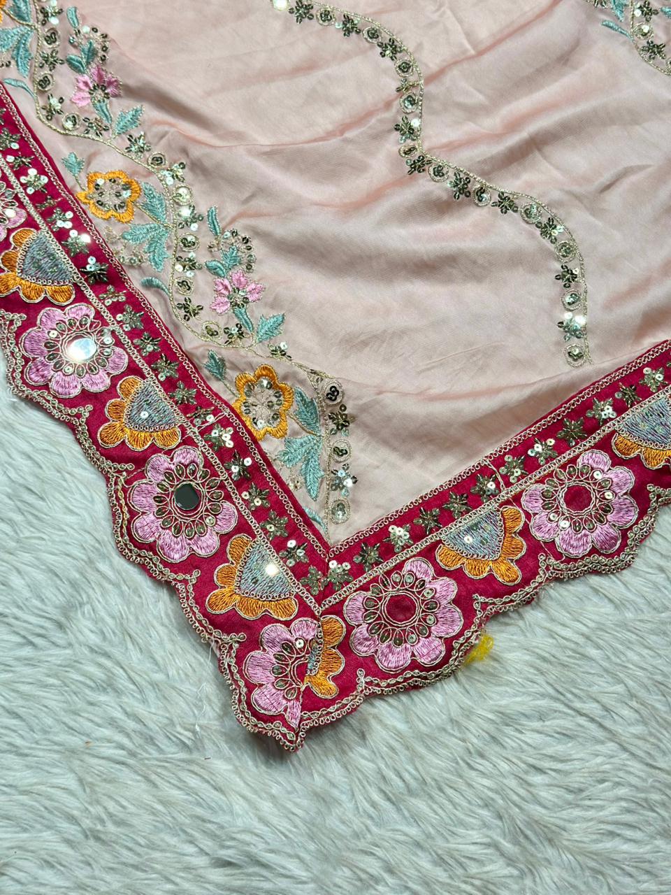 Designer Embroidered Organza Saree with Heavy Blouse | Wedding & Party Wear by Shagun Sarees