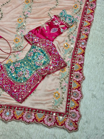Designer Embroidered Organza Saree with Heavy Blouse | Wedding & Party Wear by Shagun Sarees