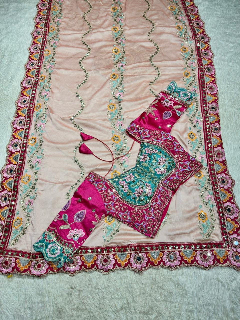 Designer Embroidered Organza Saree with Heavy Blouse | Wedding & Party Wear by Shagun Sarees