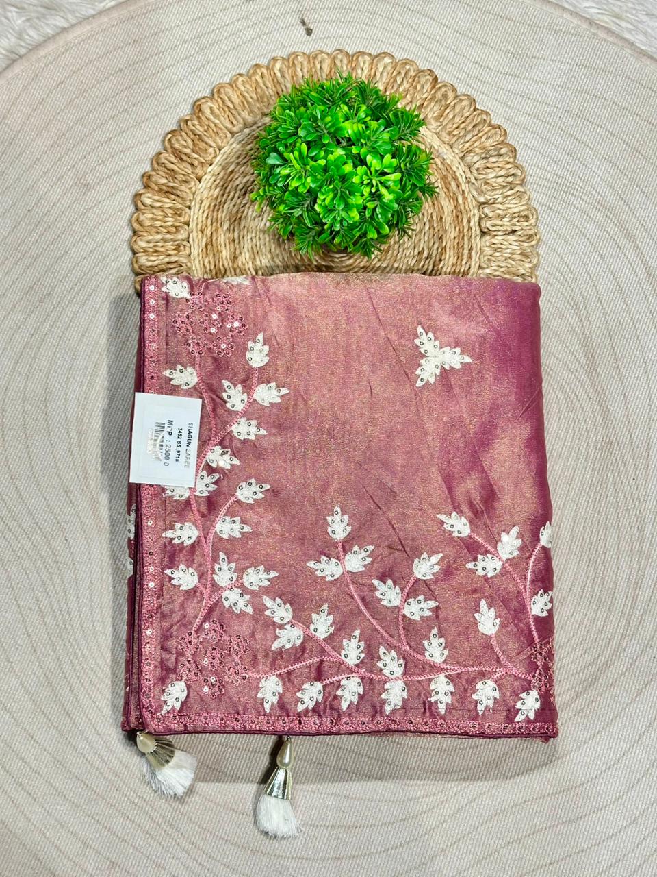 Designer Organza Embroidered Saree with Sequin Work | Party Wear & Wedding Saree by Shagun Sarees