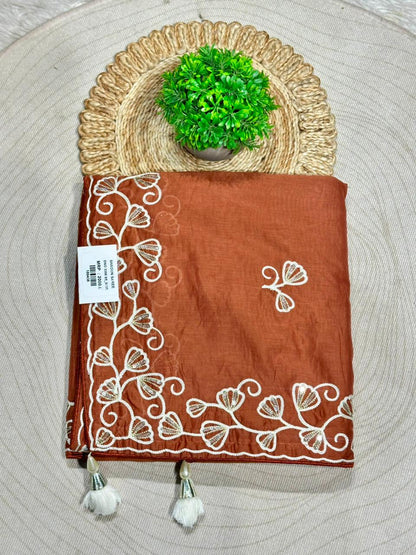 Designer Tissue Silk Embroidered Saree with Floral Border | Lightweight Party Wear Saree by Shagun Sarees