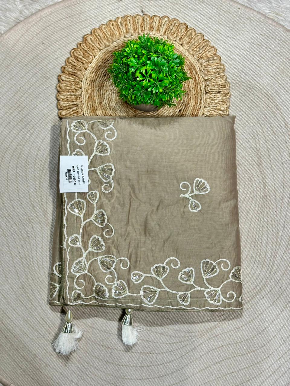 Designer Tissue Silk Embroidered Saree with Floral Border | Lightweight Party Wear Saree by Shagun Sarees