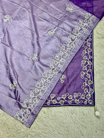 Designer Tissue Silk Embroidered Saree with Floral Border | Lightweight Party Wear Saree by Shagun Sarees