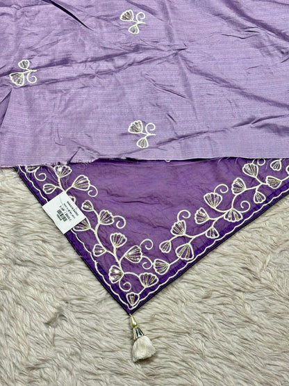 Designer Tissue Silk Embroidered Saree with Floral Border | Lightweight Party Wear Saree by Shagun Sarees