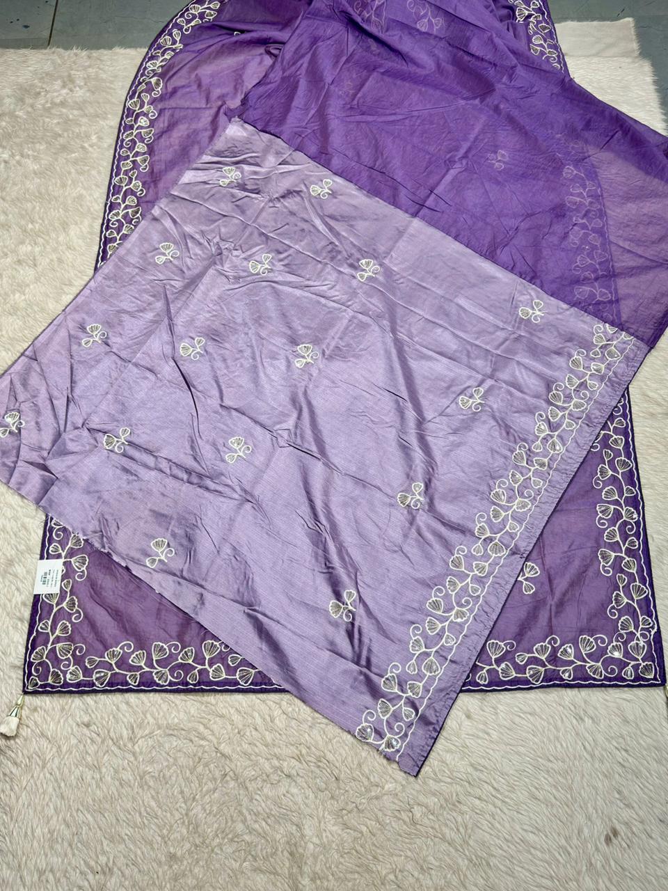 Designer Tissue Silk Embroidered Saree with Floral Border | Lightweight Party Wear Saree by Shagun Sarees