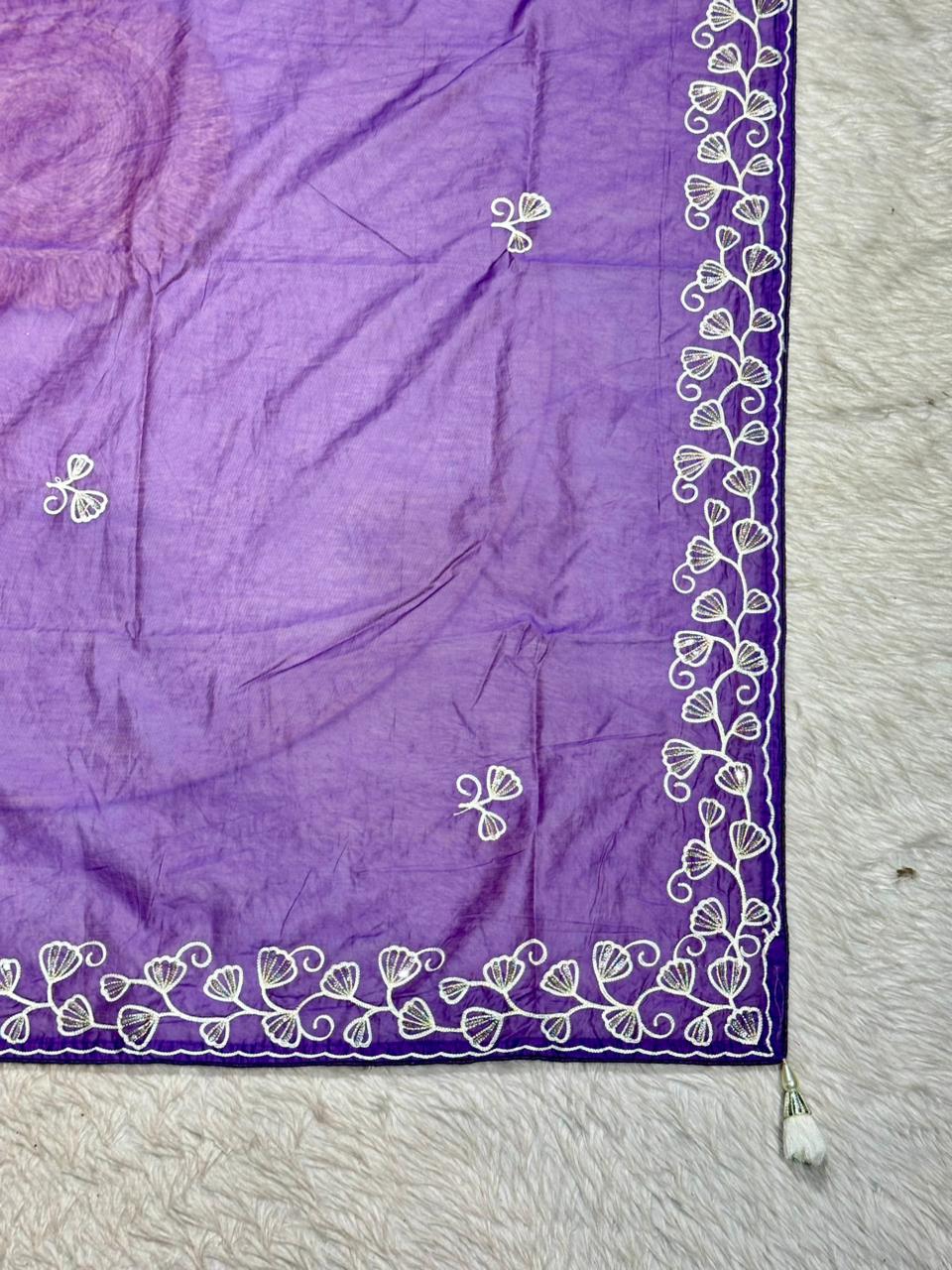 Designer Tissue Silk Embroidered Saree with Floral Border | Lightweight Party Wear Saree by Shagun Sarees
