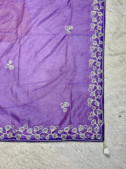 Designer Tissue Silk Embroidered Saree with Floral Border | Lightweight Party Wear Saree by Shagun Sarees