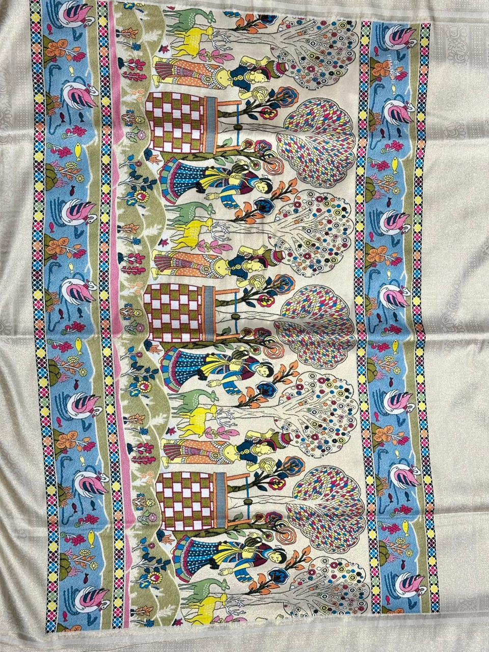 Designer Linen Silk Saree with Kalamkari Print & Tassels | Fancy Printed Saree by Shagun Sarees