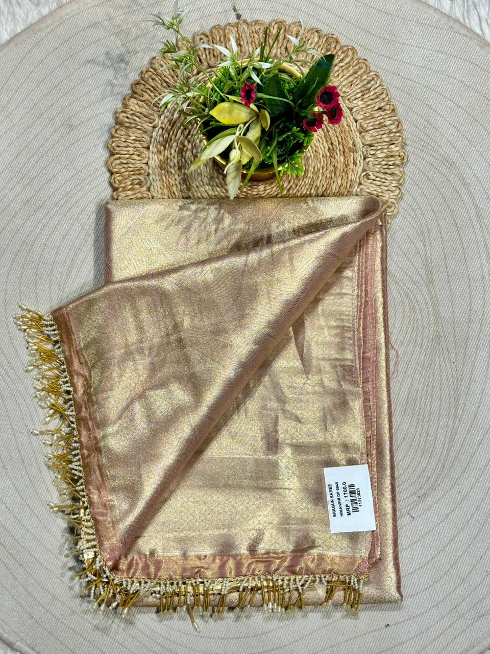 Designer Tissue Silk Saree with Rich Zari Weave & Tassel Pallu | Premium Party Wear by Shagun Sarees