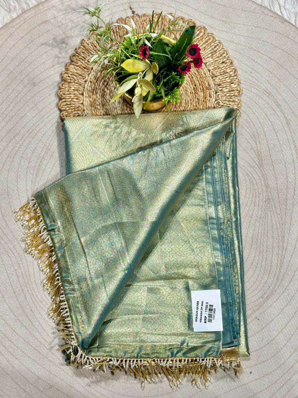 Designer Tissue Silk Saree with Rich Zari Weave & Tassel Pallu | Premium Party Wear by Shagun Sarees
