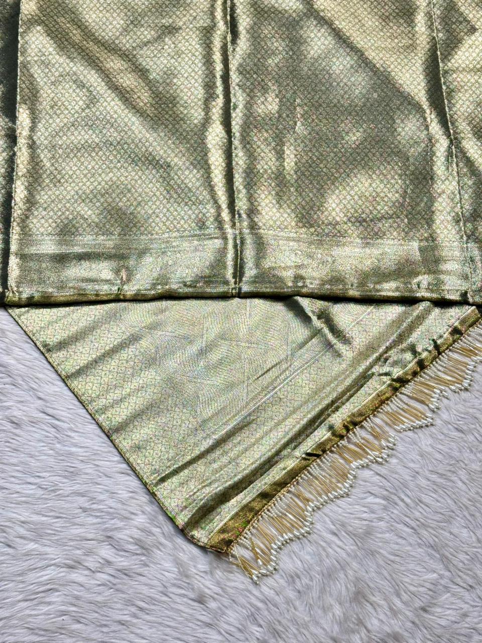 Designer Tissue Silk Saree with Rich Zari Weave & Tassel Pallu | Premium Party Wear by Shagun Sarees