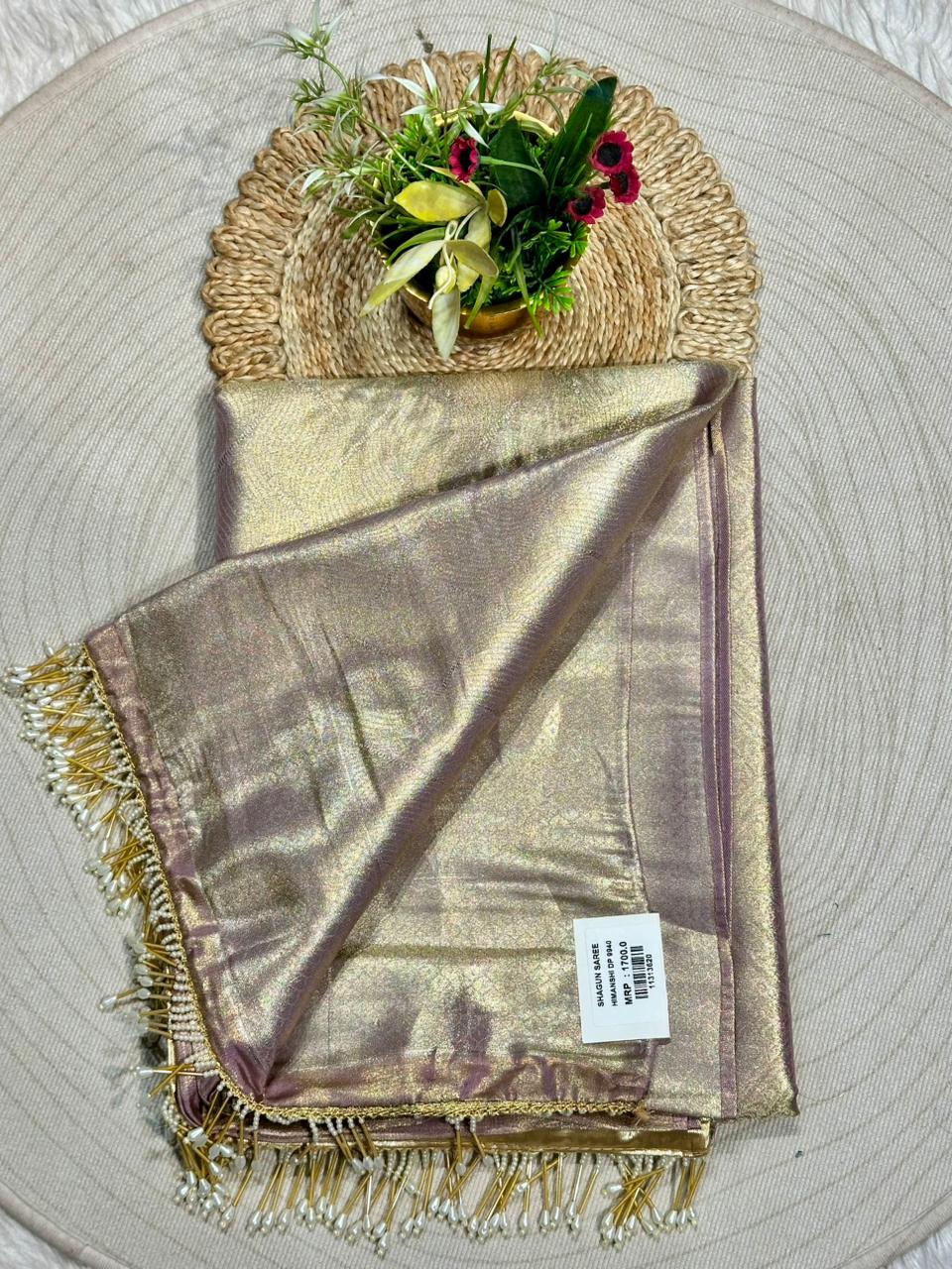 Designer Tissue Silk Saree with Rich Zari Weave & Tassel Pallu | Premium Party Wear by Shagun Sarees