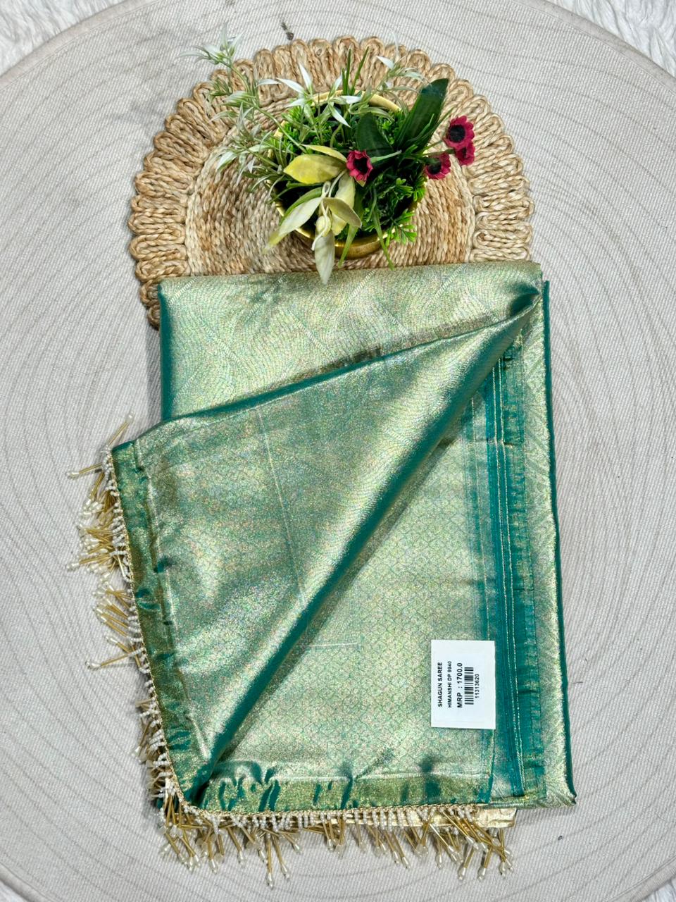 Designer Tissue Silk Saree with Rich Zari Weave & Tassel Pallu | Premium Party Wear by Shagun Sarees