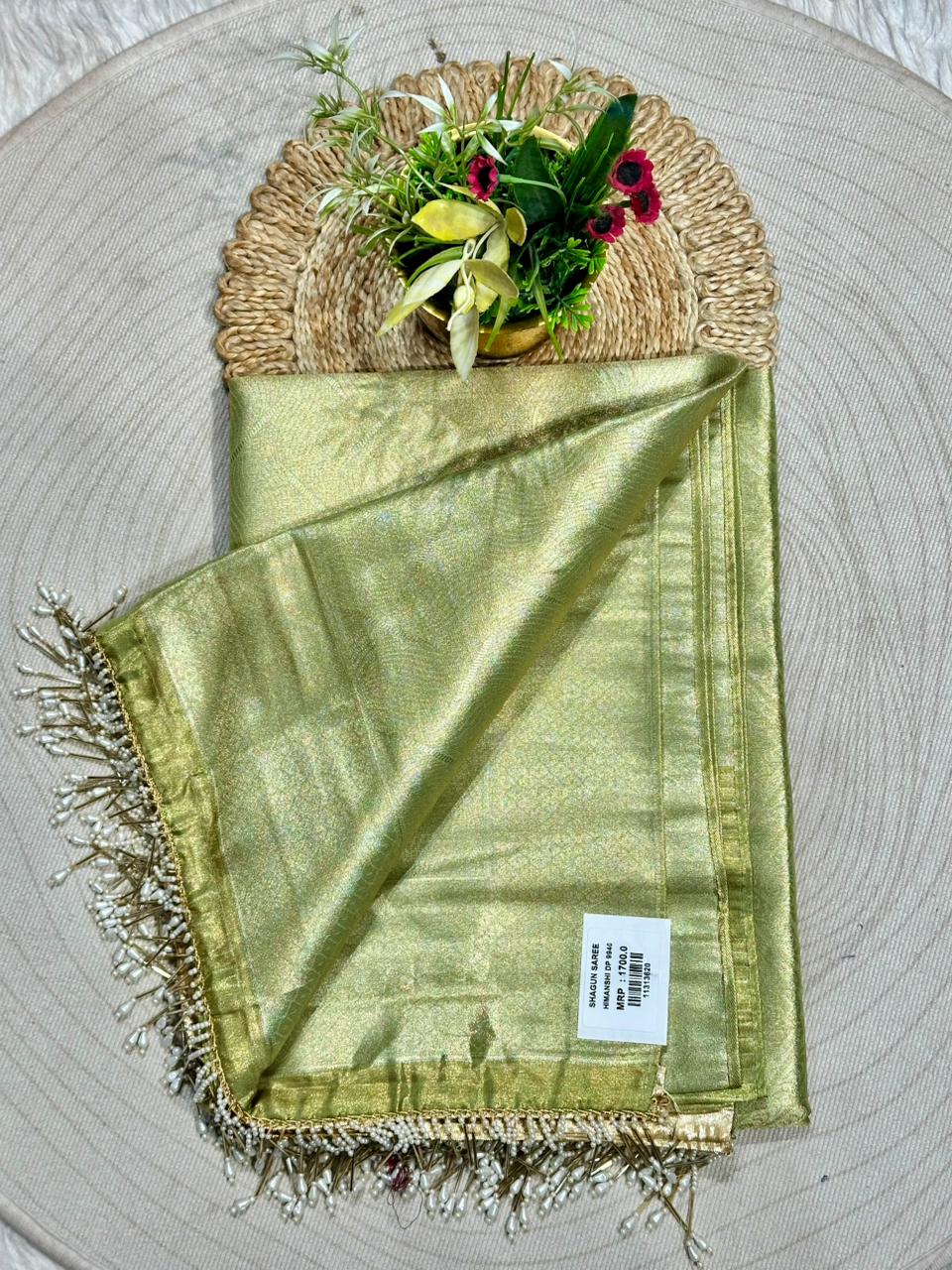 Designer Tissue Silk Saree with Rich Zari Weave & Tassel Pallu | Premium Party Wear by Shagun Sarees