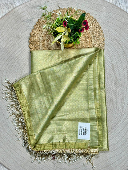Designer Tissue Silk Saree with Rich Zari Weave & Tassel Pallu | Premium Party Wear by Shagun Sarees