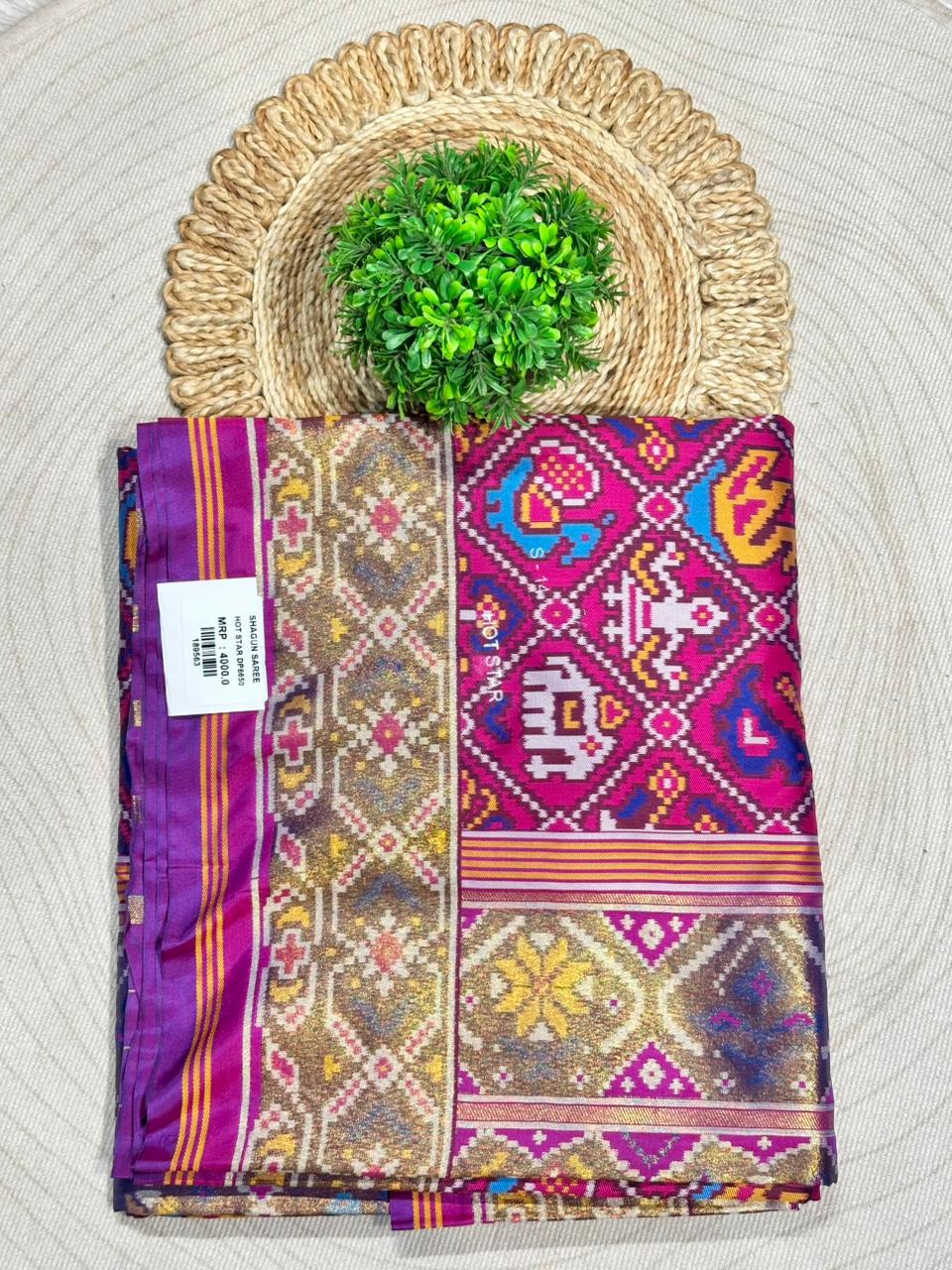 Traditional Patola Silk Saree with Elephant & Peacock Motifs | Designer Festive Wear by Shagun Sarees