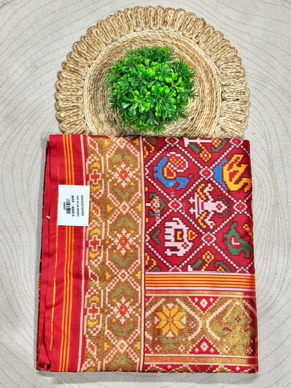 Traditional Patola Silk Saree with Elephant & Peacock Motifs | Designer Festive Wear by Shagun Sarees