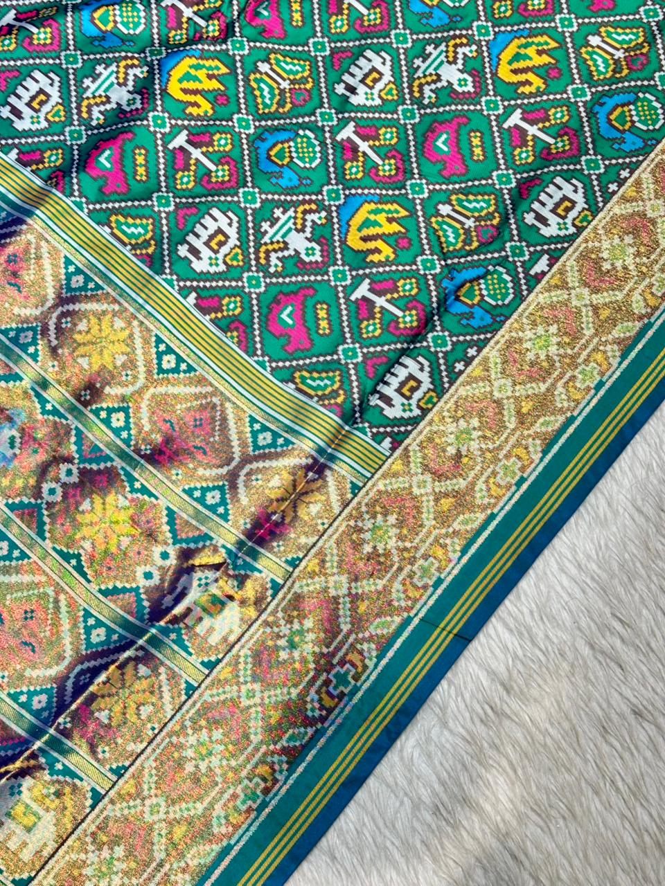 Traditional Patola Silk Saree with Elephant & Peacock Motifs | Designer Festive Wear by Shagun Sarees