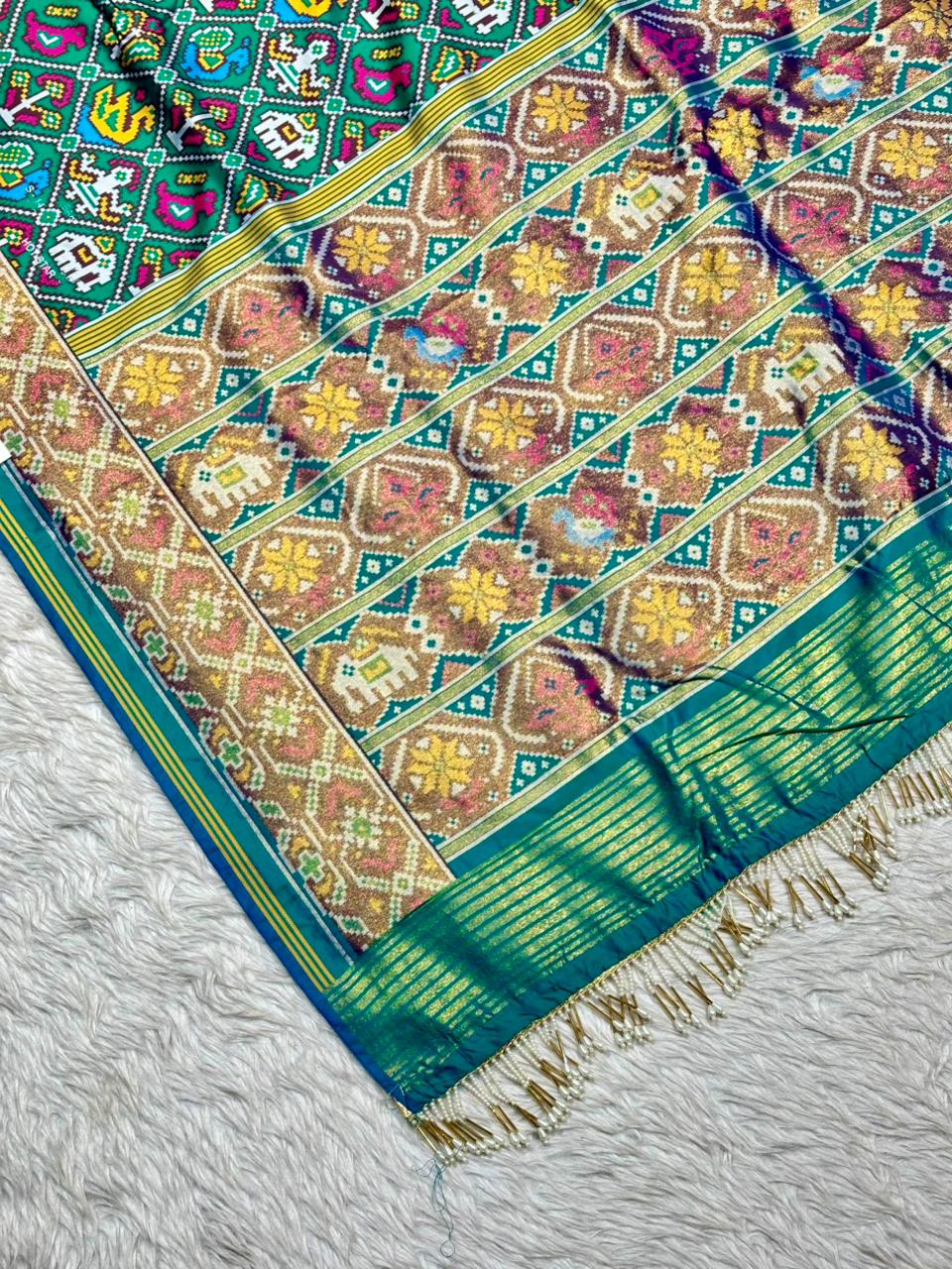 Traditional Patola Silk Saree with Elephant & Peacock Motifs | Designer Festive Wear by Shagun Sarees