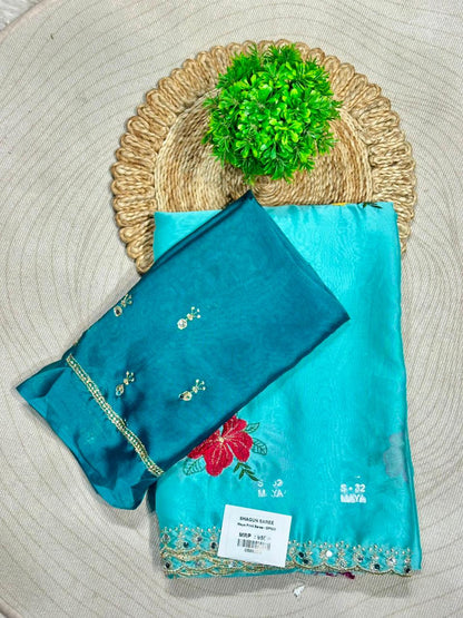 SHAGUN FASHION Soft Silk Embroidered Saree with Designer Blouse | Party Wear Saree Collection