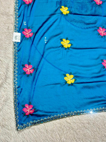 SHAGUN FASHION Soft Silk Embroidered Saree with Designer Blouse | Party Wear Saree Collection