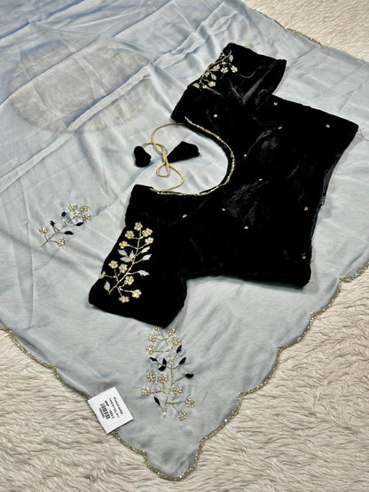 SHAGUN FASHION Organza Silk Saree with Embroidered Blouse | Party Wear Designer Saree Collection
