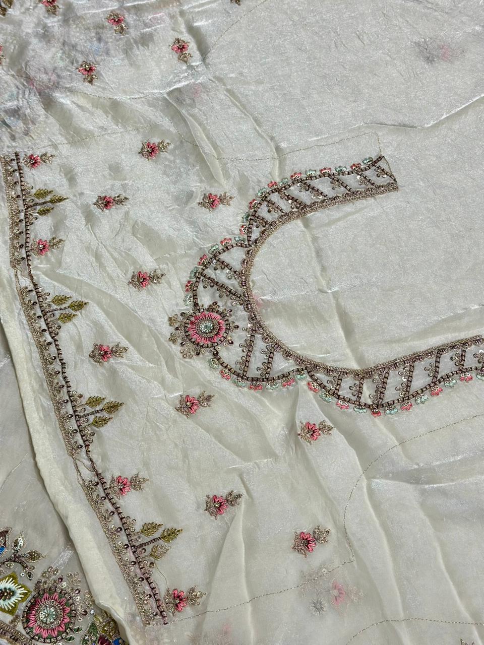 Designer Organza Silk Saree with Embroidered Border & Tassels | Shagun Sarees Collection