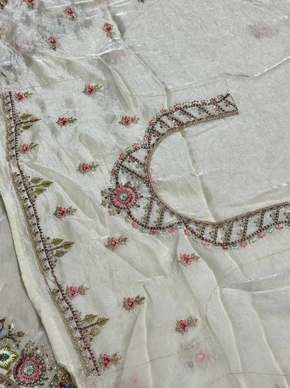 Designer Organza Silk Saree with Embroidered Border & Tassels | Shagun Sarees Collection