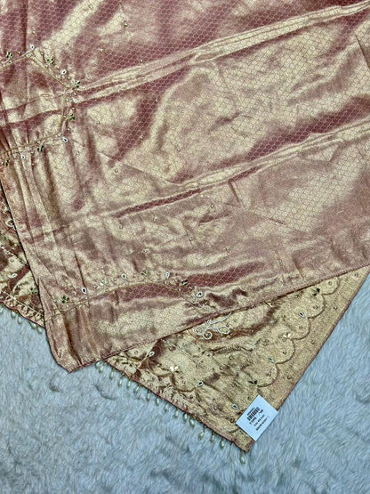 Designer Shimmer Silk Saree with Embroidery & Pearl Tassels | Party Wear Saree | Shagun Sarees