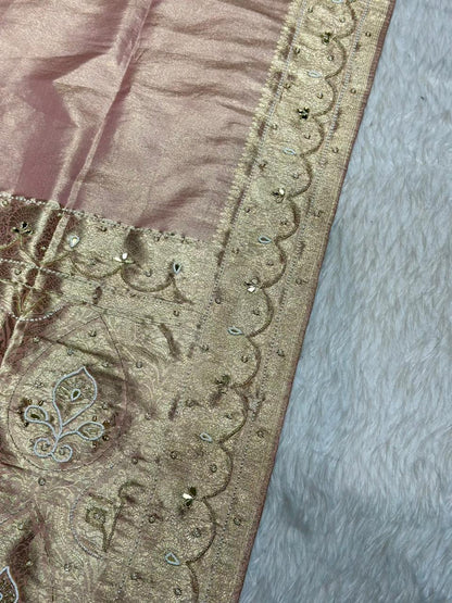 Designer Shimmer Silk Saree with Embroidery & Pearl Tassels | Party Wear Saree | Shagun Sarees