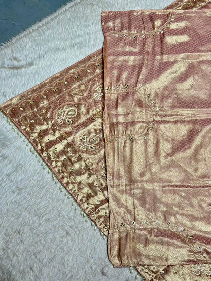 Designer Shimmer Silk Saree with Embroidery & Pearl Tassels | Party Wear Saree | Shagun Sarees