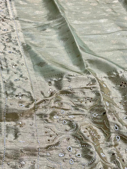 Designer Shimmer Silk Saree with Mirror Embroidery & Pearl Latkan | Party Wear Saree | Shagun Sarees