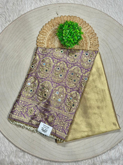 Designer Banarasi Silk Saree with Zari Work & Pearl Border | Shagun Sarees