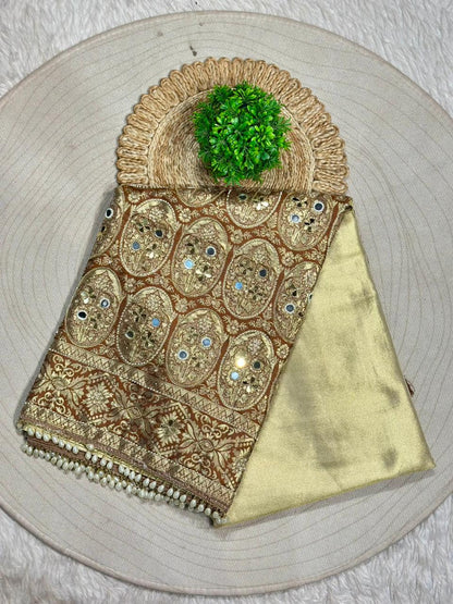 Designer Banarasi Silk Saree with Zari Work & Pearl Border | Shagun Sarees