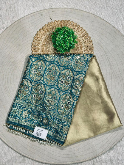 Designer Banarasi Silk Saree with Zari Work & Pearl Border | Shagun Sarees
