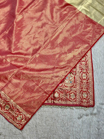 Designer Banarasi Silk Saree with Zari Work & Pearl Border | Shagun Sarees