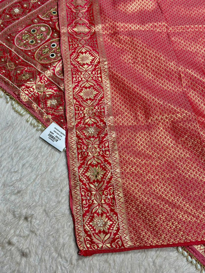 Designer Banarasi Silk Saree with Zari Work & Pearl Border | Shagun Sarees