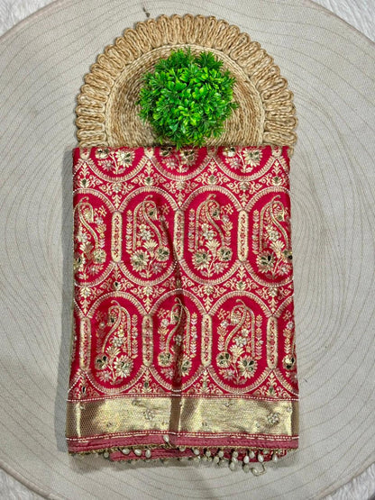 Rich Banarasi Silk Saree with Paisley Zari Weaving & Pearl Border | Shagun Sarees
