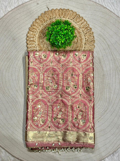 Rich Banarasi Silk Saree with Paisley Zari Weaving & Pearl Border | Shagun Sarees