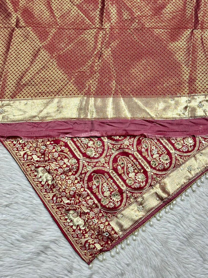 Rich Banarasi Silk Saree with Paisley Zari Weaving & Pearl Border | Shagun Sarees