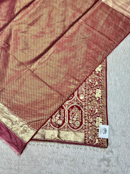 Rich Banarasi Silk Saree with Paisley Zari Weaving & Pearl Border | Shagun Sarees