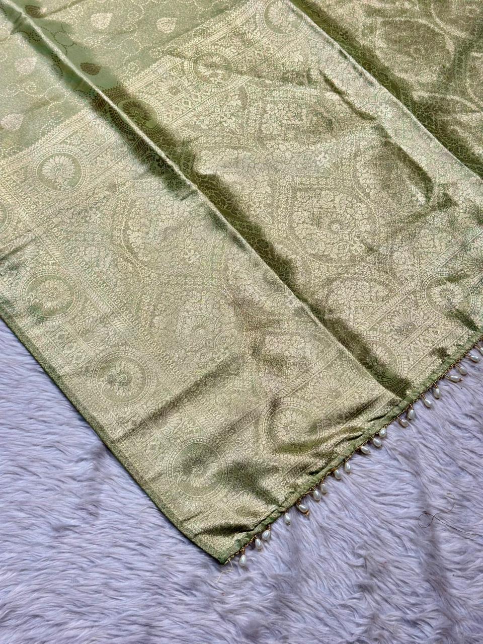 Premium Jacquard Silk Saree with Zari Weaving & Pearl Border | Shagun Sarees