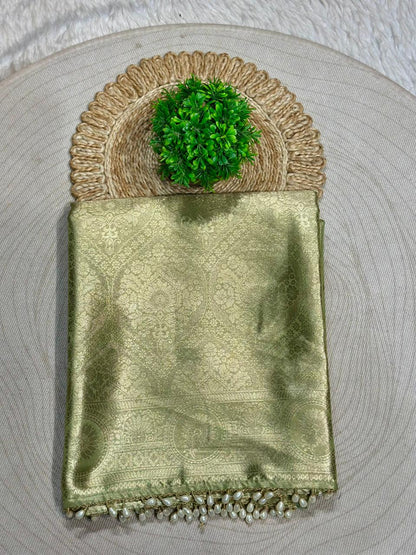 Premium Jacquard Silk Saree with Zari Weaving & Pearl Border | Shagun Sarees