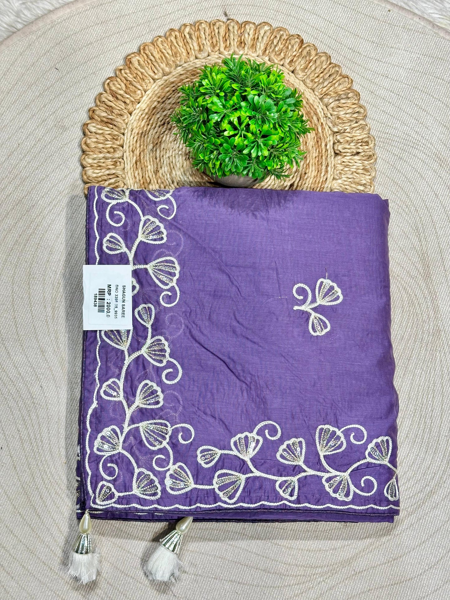 Designer Tissue Silk Embroidered Saree with Floral Border | Lightweight Party Wear Saree by Shagun Sarees
