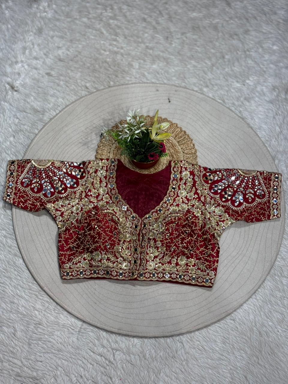Designer Heavy Embroidered Readymade Blouse | Mirror Work Wedding Blouse for Saree & Lehenga | Shagun Fashion